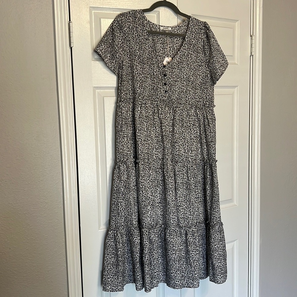 ***SOLD***Black Floral Chiffon Ruffle Hem Maternity Midi Dress